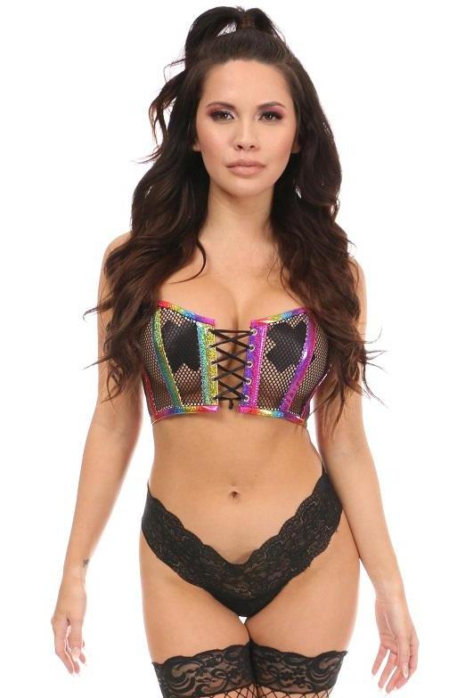 Plus Size Rainbow Bustier-Overbust Corsets-Daisy Corsets-Rainbow-SEXYSHOES.COM
