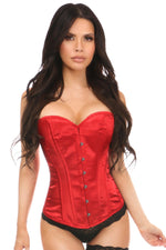Lavish Red Satin Overbust Corset w/Busk Closure