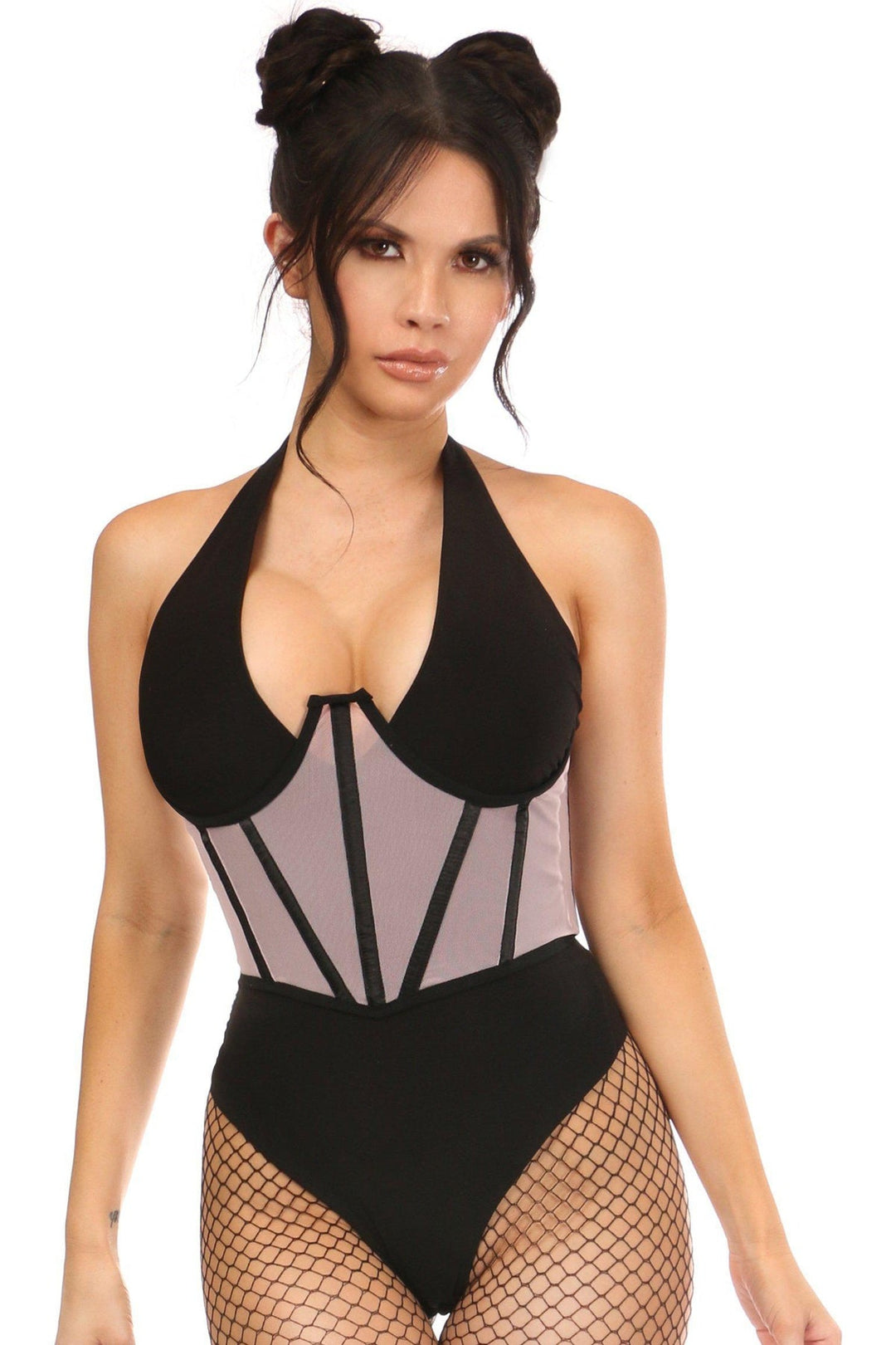 Daisy Corsets Mesh Open Cup Waist Cincher in Pink  from SexyShoes.com