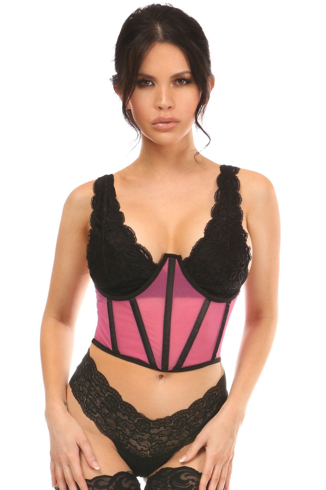 Daisy Corsets Mesh Open Cup Waist Cincher in Pink 