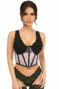 Lavish Sheer Lavender Lace & Faux Leather Open Cup Waist Cincher