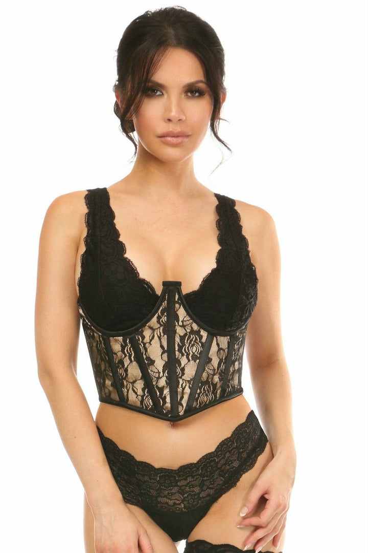 Lavish Tan w/Black Lace Overlay Open Cup Waist Cincher