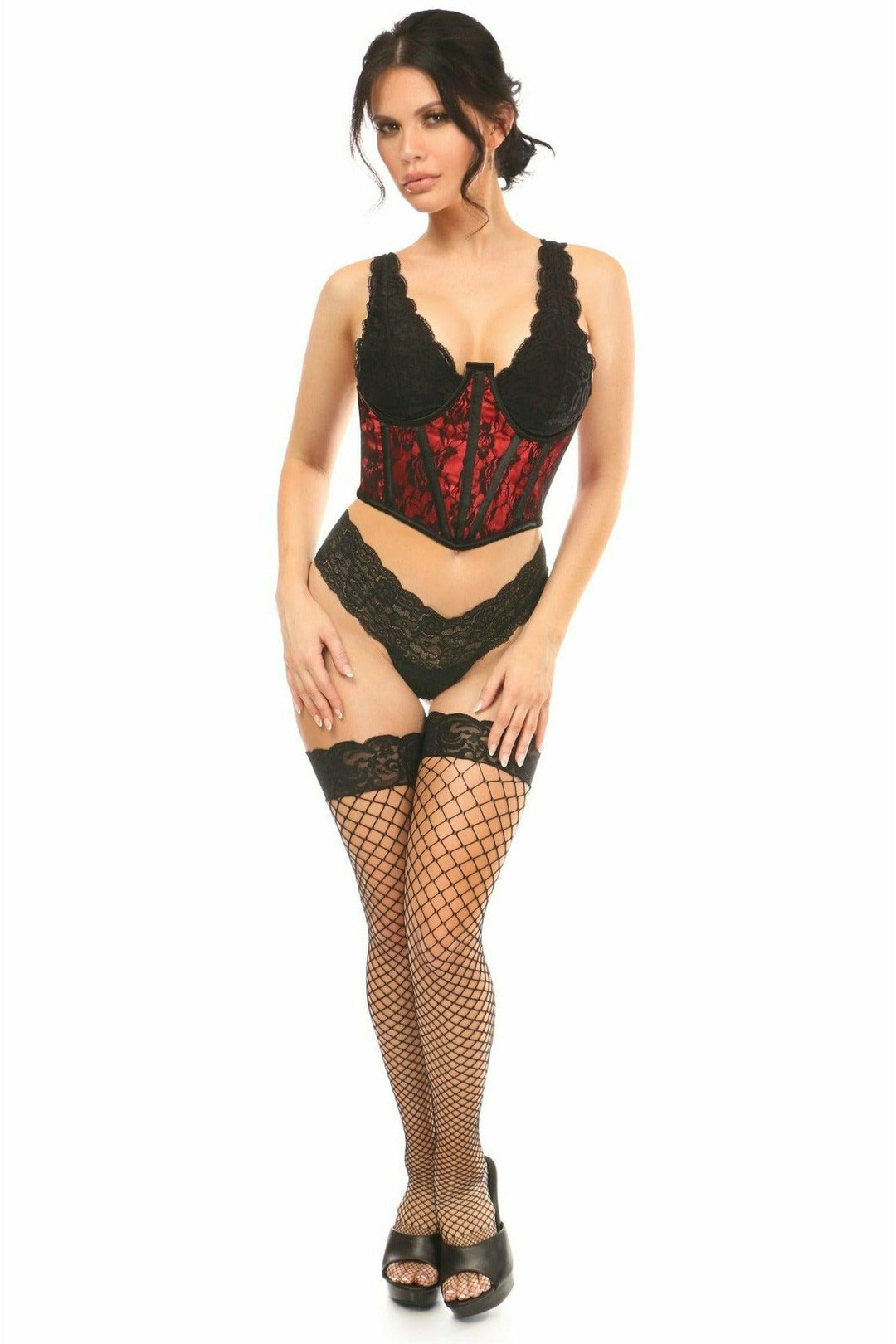 Daisy Corsets Lavish Red w/Black Lace Overlay Open Cup Waist Cincher in Red 