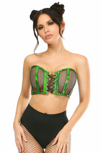 Daisy Corsets Lavish Green Holo & Fishnet Lace Up Short Bustier Top in Hologram  from SexyShoes.com