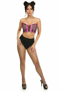 Daisy Corsets Lavish Fuchsia Holo & Fishnet Lace Up Short Bustier Top in Hologram 