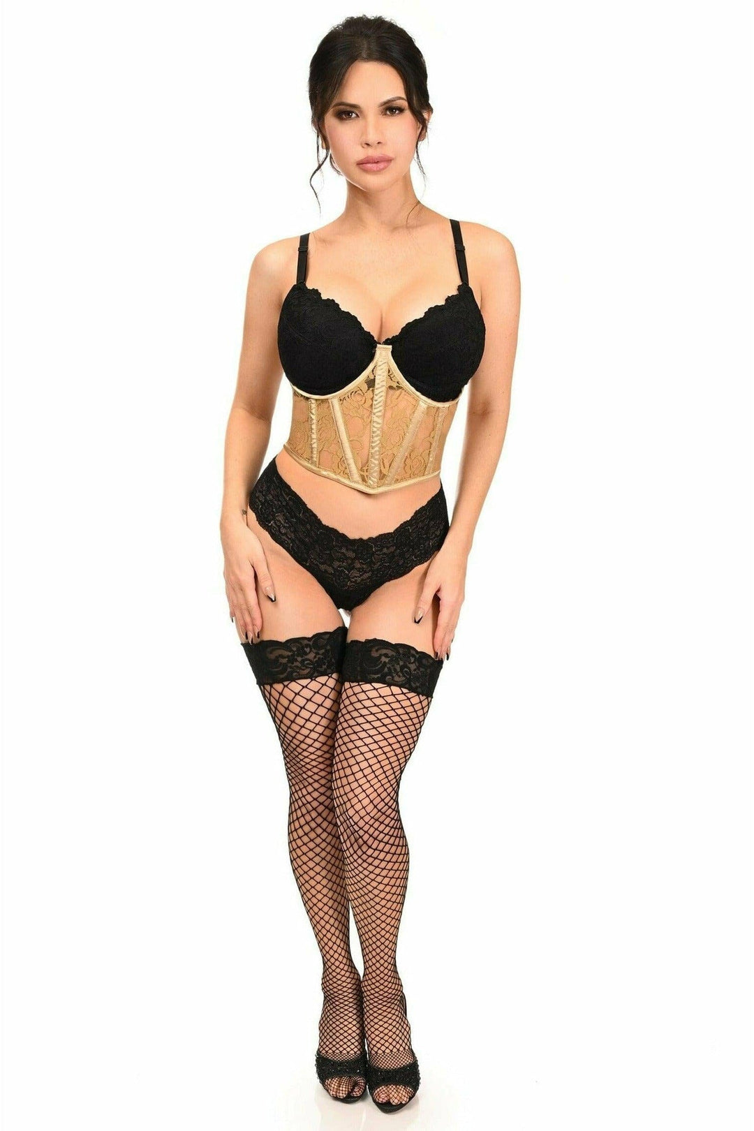 Beige Sheer Lace Underwire Waist Cincher Corset