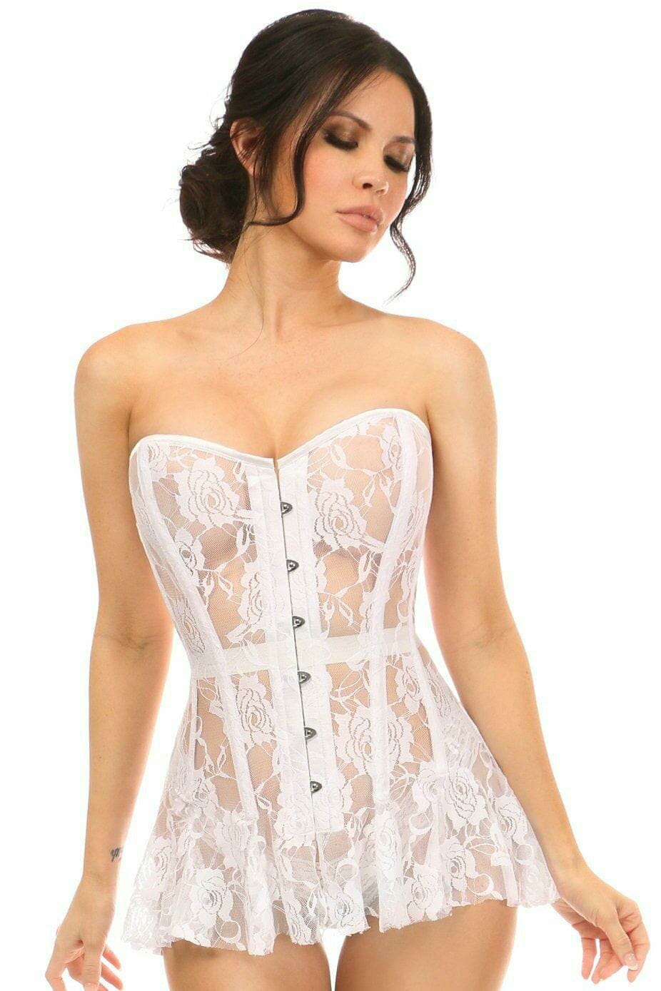 Daisy Corsets Lavish White Sheer Lace Corset Dress in White  from SexyShoes.com