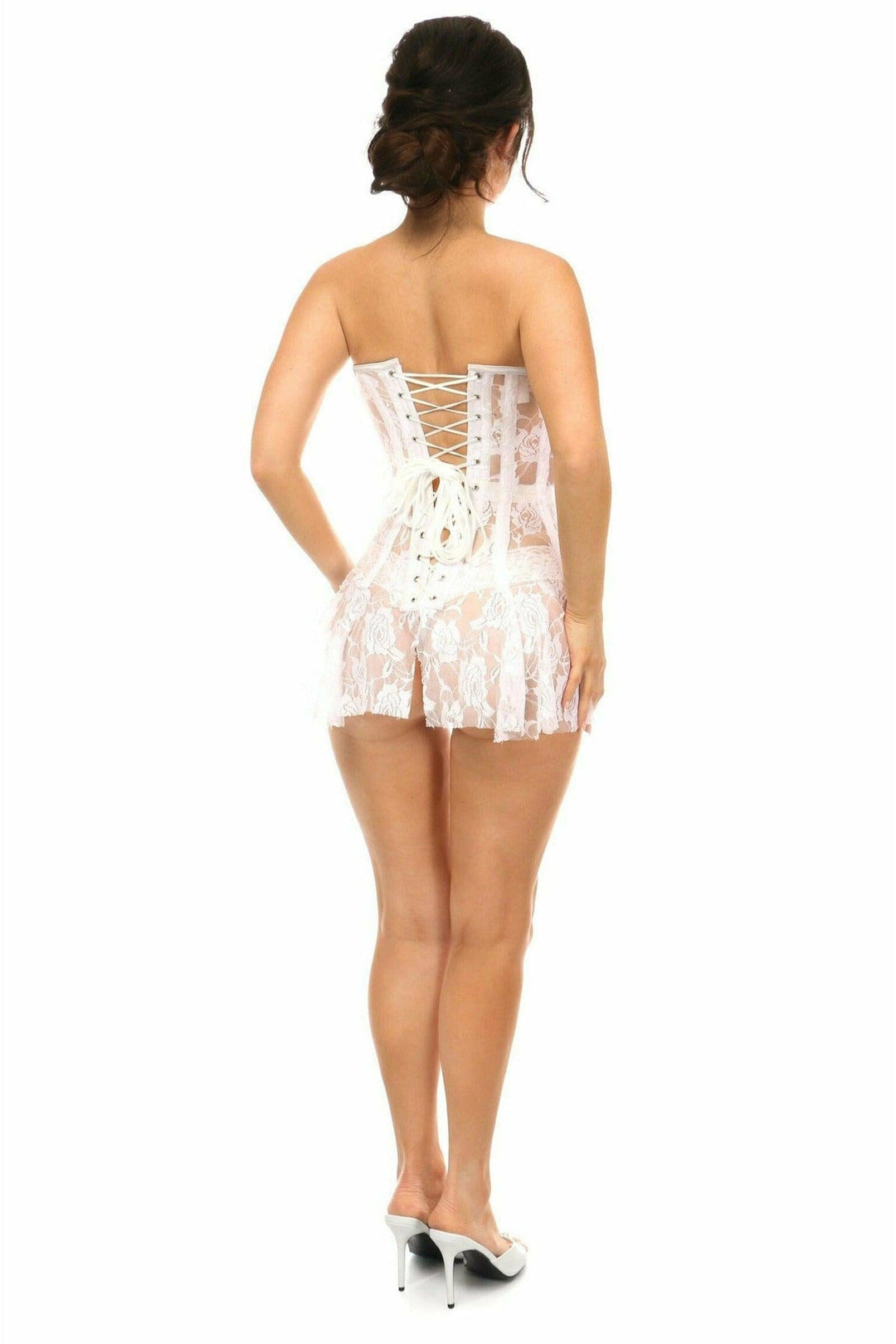 Daisy Corsets Lavish White Sheer Lace Corset Dress in White 