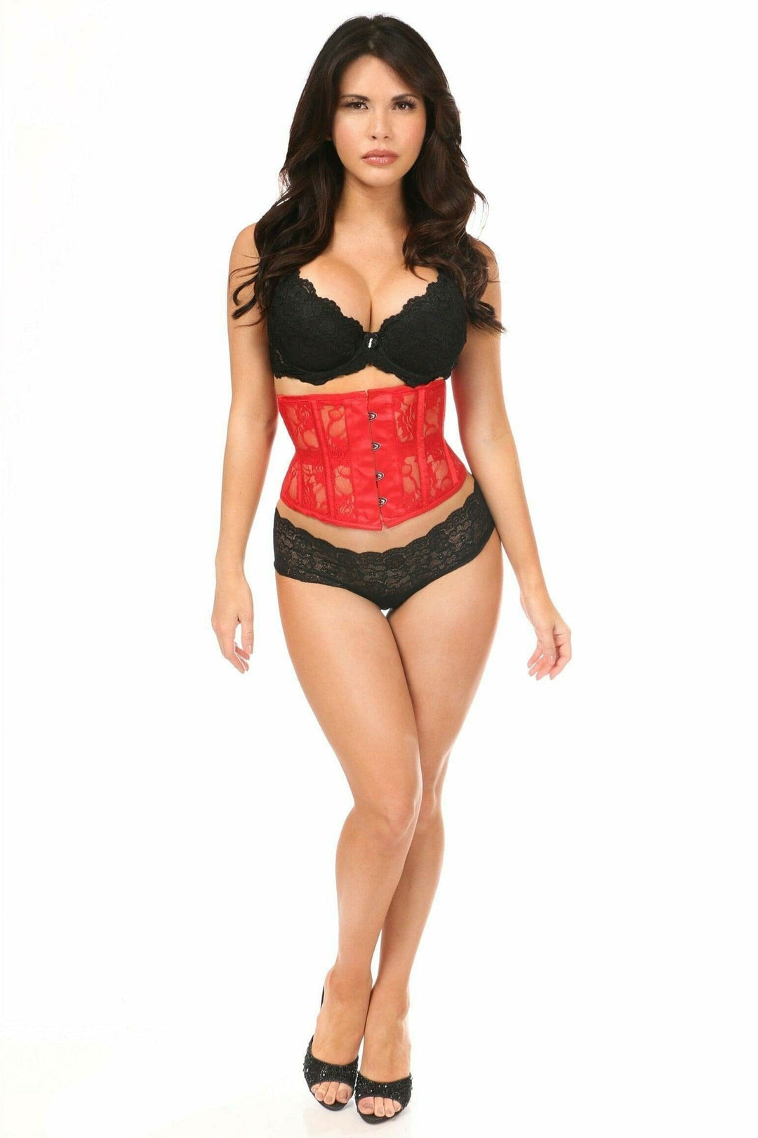 Daisy Corsets Lavish Red Sheer Lace Waist Cincher Corset in Red 
