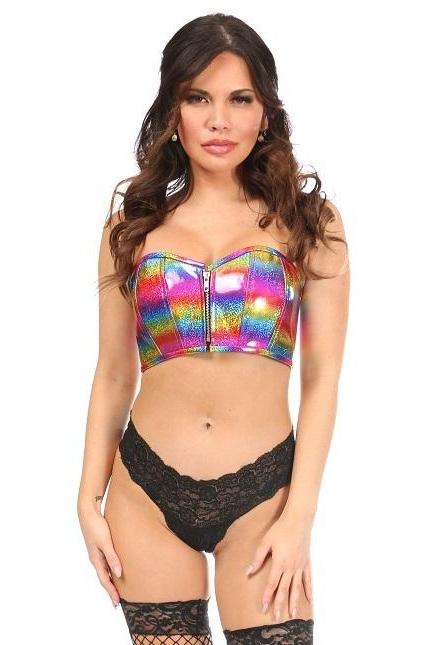 Daisy Corsets Lavish Rainbow Glitter Short Bustier Top in Rainbow  from SexyShoes.com