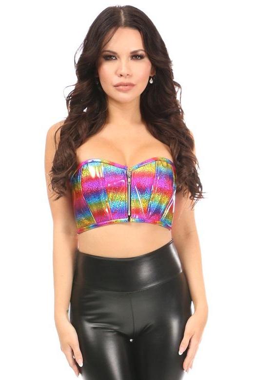 Daisy Corsets Lavish Rainbow Glitter Short Bustier Top in Rainbow 