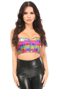 Daisy Corsets Lavish Rainbow Glitter Short Bustier Top in Rainbow 