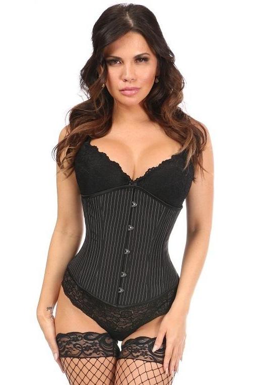Daisy Corsets Lavish Pinstripe Underbust Corset in Black  from SexyShoes.com