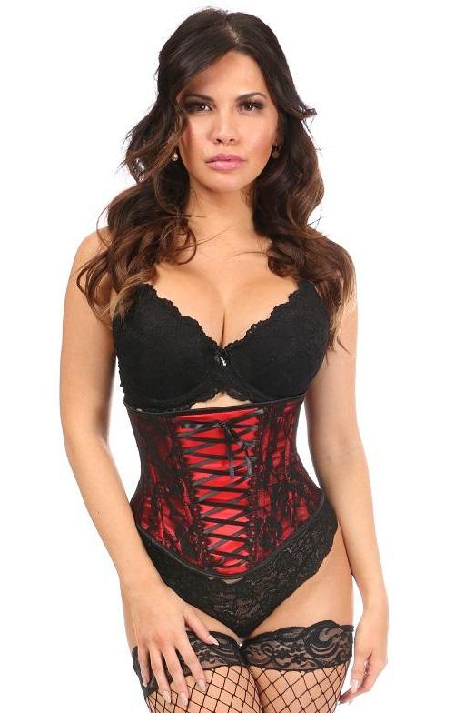 Daisy Corsets Lavish Red Lace Up Underbust Corset w/Black Lace in Red  from SexyShoes.com