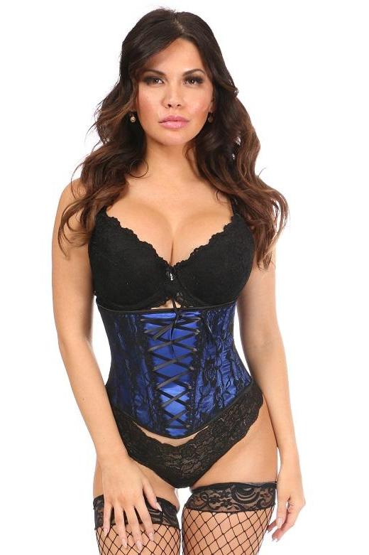 Lavish Blue Lace-Up Underbust Corset w/Black Lace