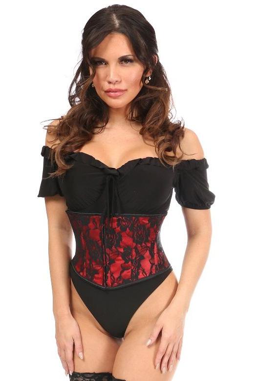 Plus Size Satin Mini Cincher-Waist Cincher-Daisy Corsets-Red-SEXYSHOES.COM