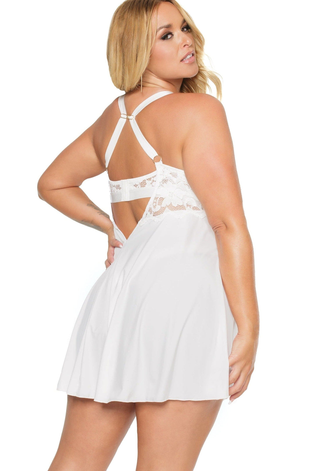 Lace Babydoll Set With Side Open Slit | Plus Size-Babydolls-Coquette-SEXYSHOES.COM