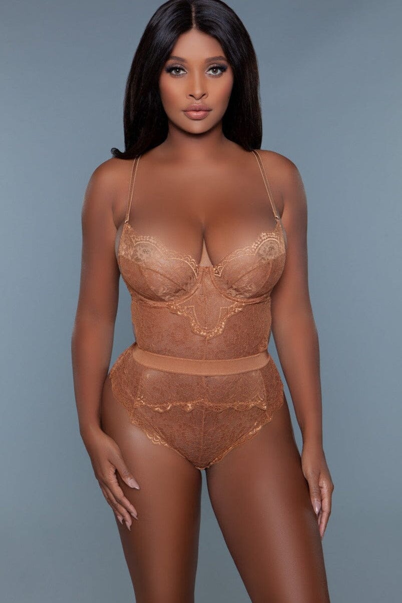 BeWicked Lace Bodysuit With Cut Out Details in Brown  from SexyShoes.com