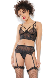 Coquette Lace Bra Gater & G string Set in Black  from SexyShoes.com