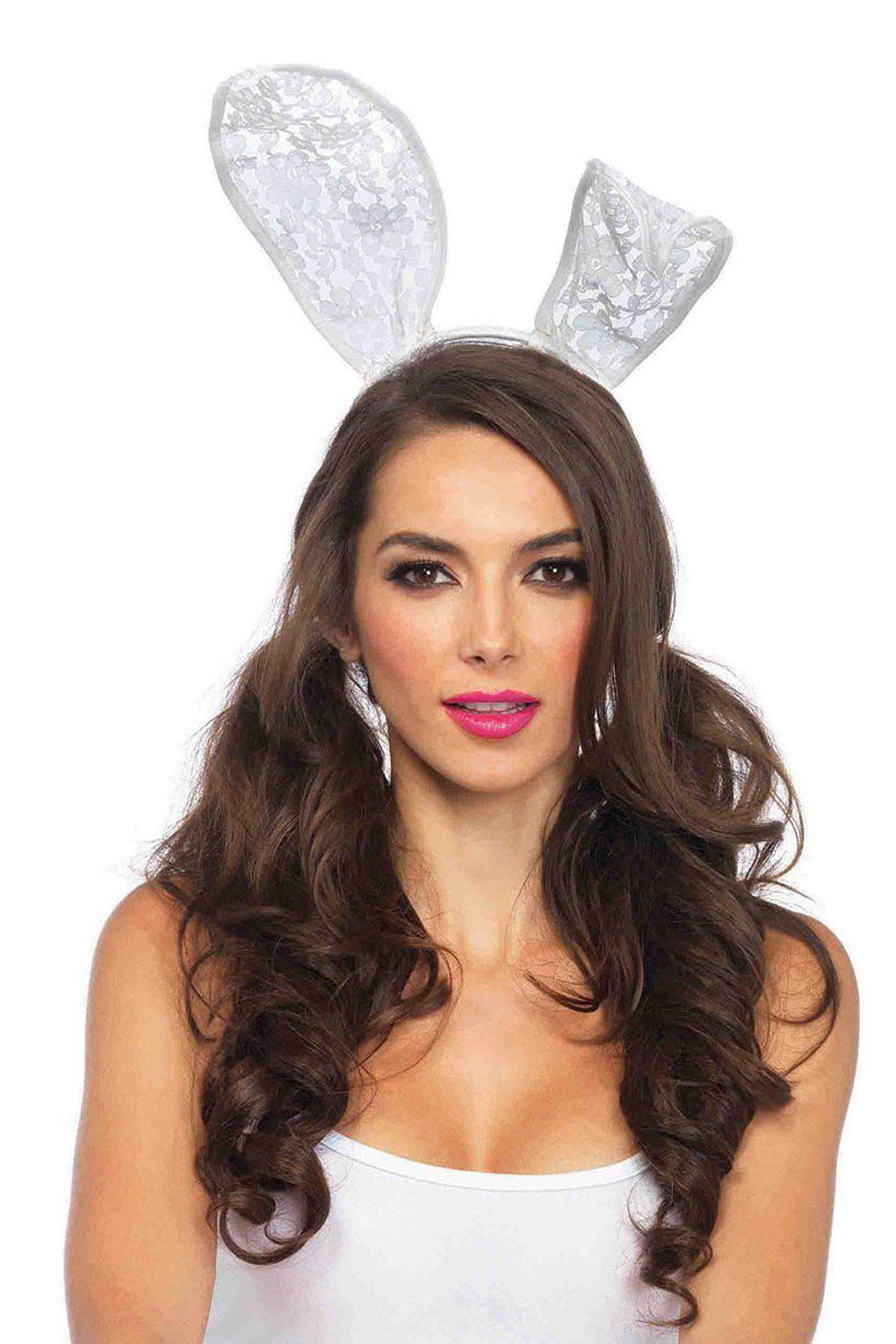Lace Bunny Ear Headband-Costume Headwear-Leg Avenue-White-O/S-SEXYSHOES.COM