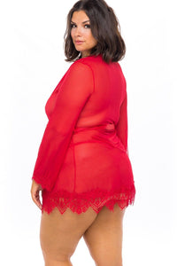Oh La La Cheri Lace Robe Set in Red 