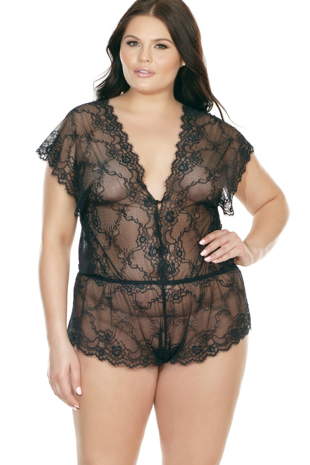 Lace Romper | Plus Size-Lingerie Romper-Coquette-Black-Q-SEXYSHOES.COM