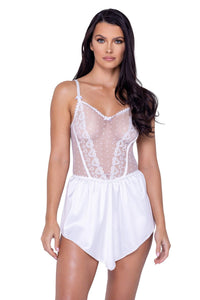Roma Confidential Lace and Satin Chemise With Embroidered Lace in White  from SexyShoes.com