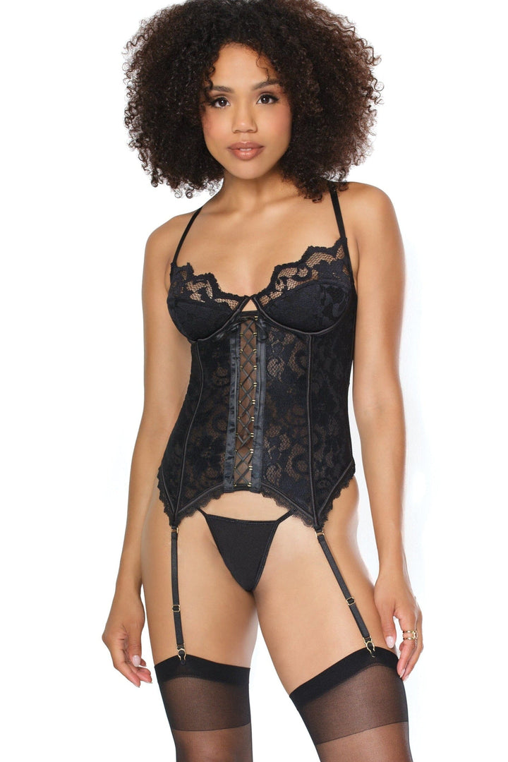 Lace bustier With Garters-Teddies-Coquette-Black-L-SEXYSHOES.COM