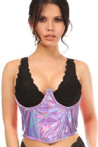 Daisy Corsets Lavender Holo Open Cup Underwire Waist Cincher in Hologram  from SexyShoes.com
