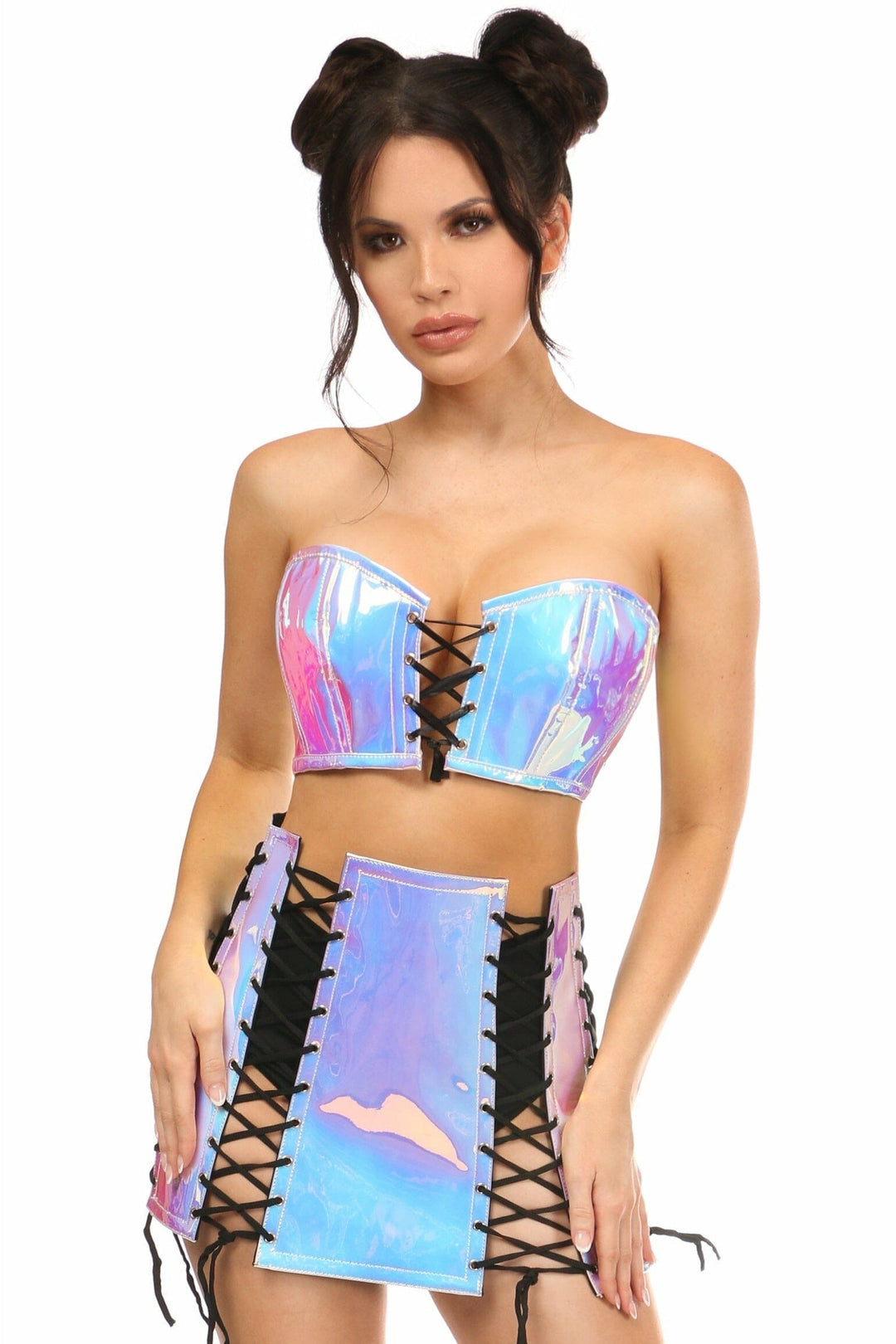 Lavish 2 PC Blue/Purple Holo Bustier & Skirt Set-Bustier Sets-Daisy Corsets-Hologram-S-SEXYSHOES.COM