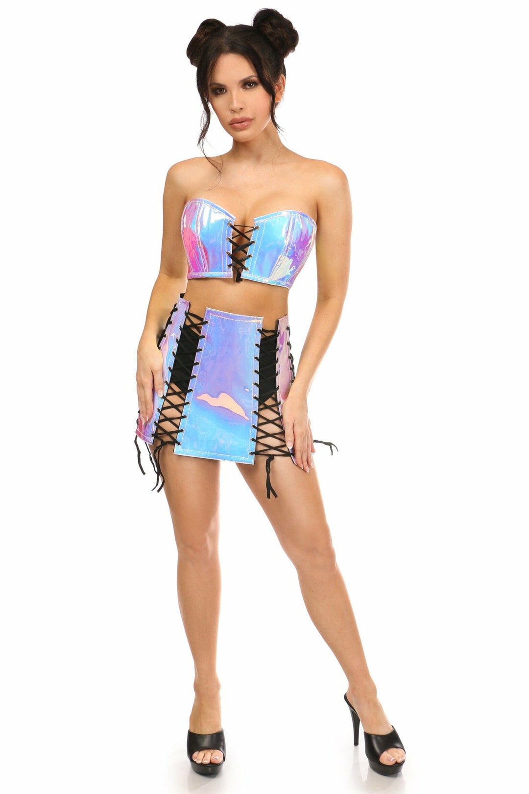 Daisy Corsets Lavish 2 PC Blue/Purple Holo Bustier & Skirt Set in Hologram 