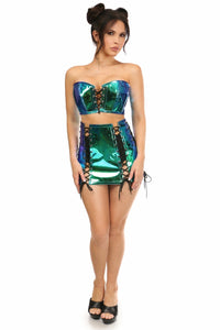 Daisy Corsets Lavish 2 PC Blue/Teal Holo Bustier & Skirt Set in Hologram 