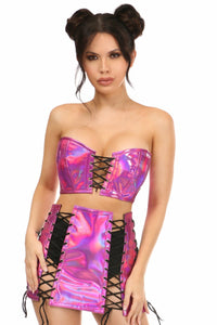 Daisy Corsets Lavish 2 PC Fuchsia Holo Bustier & Skirt Set in Hologram  from SexyShoes.com