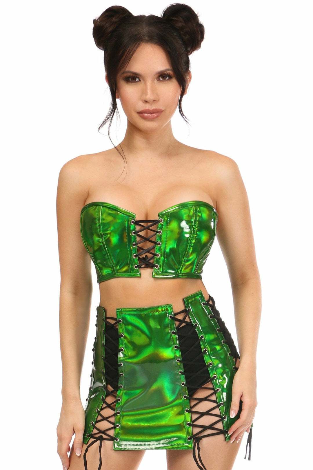 Daisy Corsets Lavish 2 PC Green Holo Bustier & Skirt Set in Green  from SexyShoes.com