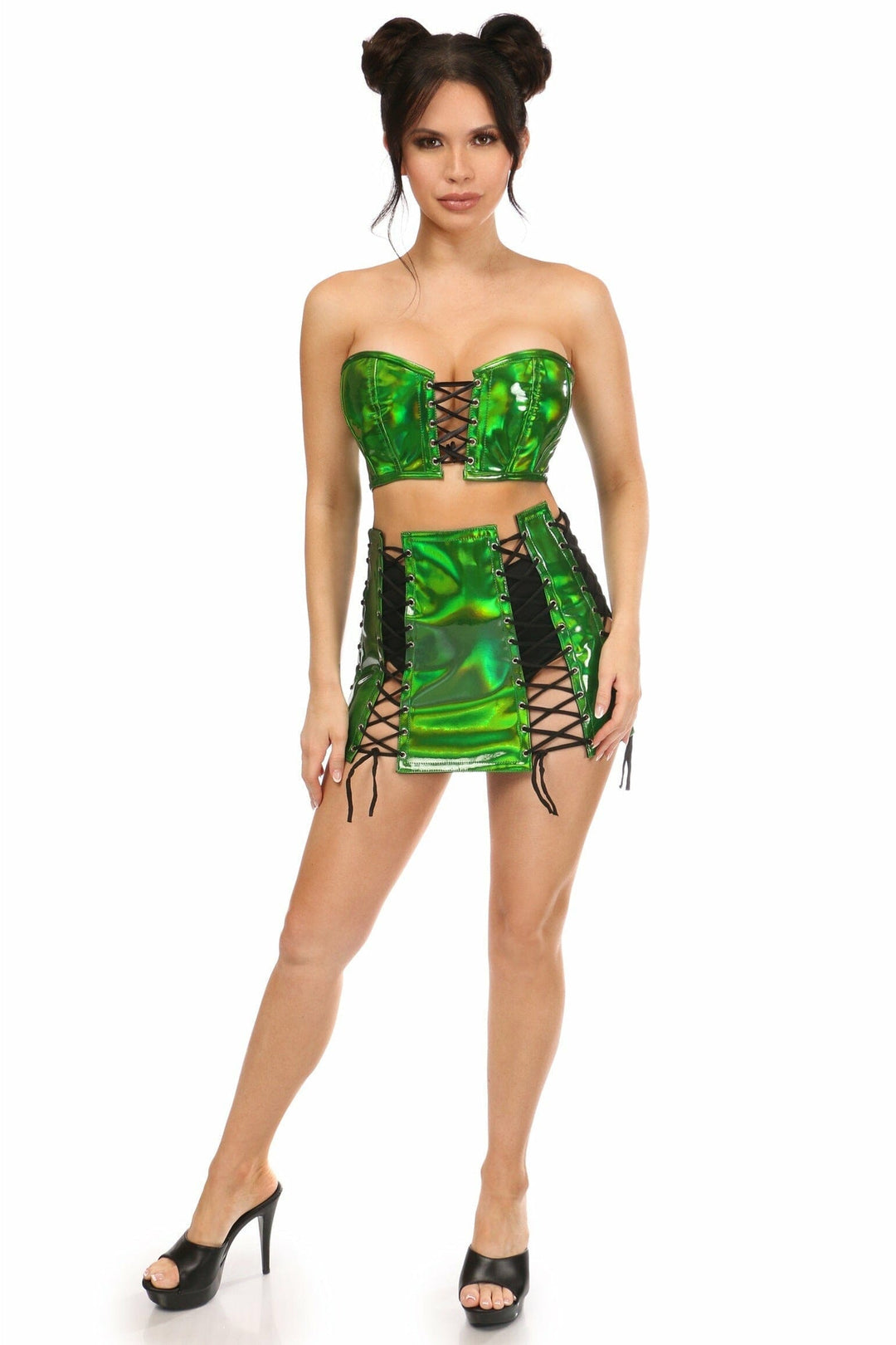 Daisy Corsets Lavish 2 PC Green Holo Bustier & Skirt Set in Green 