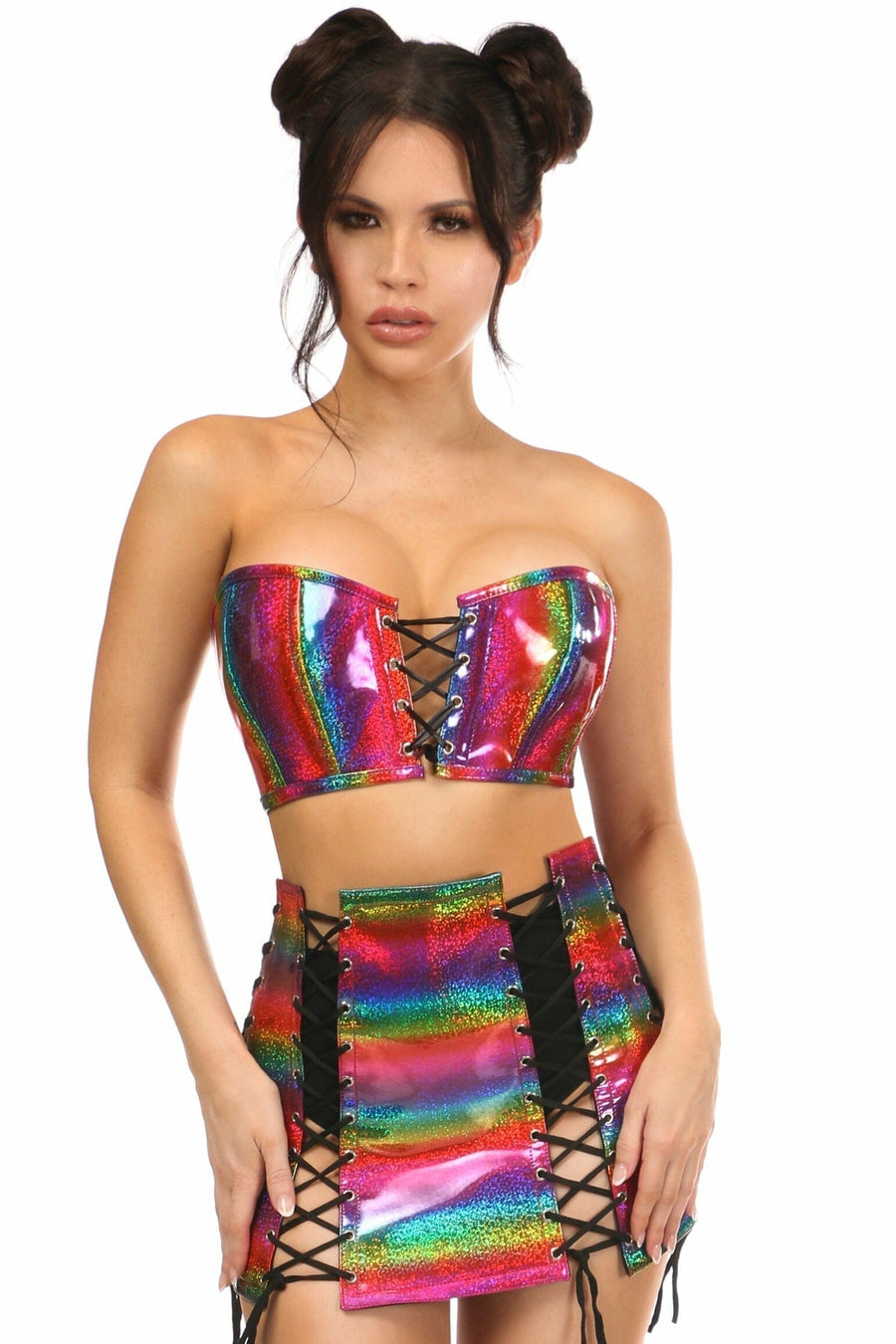 Daisy Corsets Lavish 2 PC Rainbow Glitter Bustier & Skirt Set in Rainbow  from SexyShoes.com