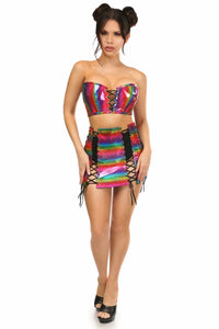 Daisy Corsets Lavish 2 PC Rainbow Glitter Bustier & Skirt Set in Rainbow 