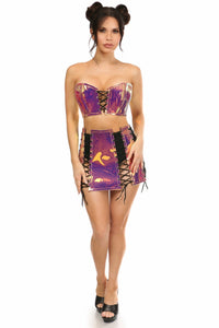 Daisy Corsets Lavish 2 PC Rainbow Gold Holo Bustier & Skirt Set in Hologram 