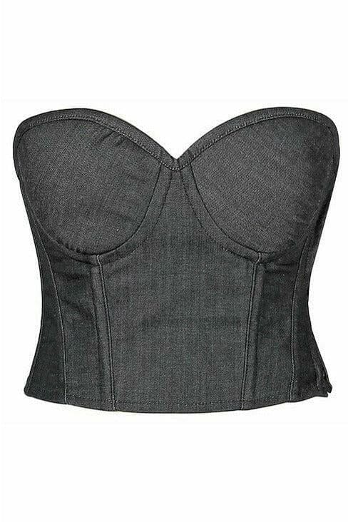 Lavish Black Denim Underwire Bustier-Bustier Corsets-Daisy Corsets-Black-S-SEXYSHOES.COM