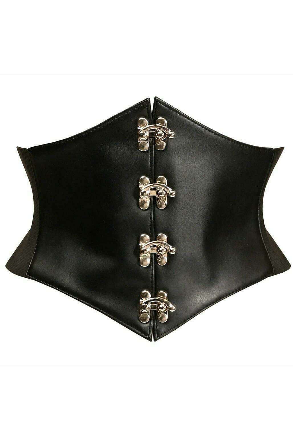 Lavish Black Faux Leather Corset Belt Cincher w/Clasps-Corset Belts-Daisy Corsets-Black-S-SEXYSHOES.COM