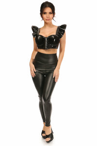 Daisy Corsets Lavish Black Patent Underwire Bustier Top w/Removable Ruffle Sleeves in Black 