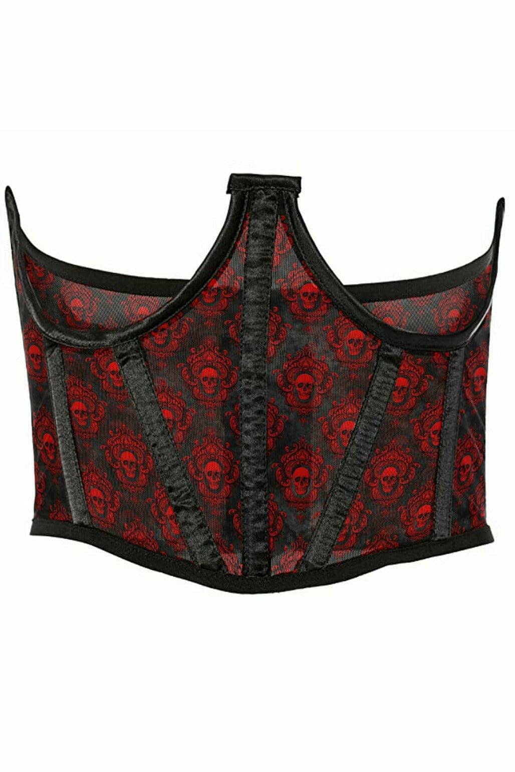 Daisy Corsets Lavish Black & Red Skull Mesh Open Cup Waist Cincher in Black  from SexyShoes.com