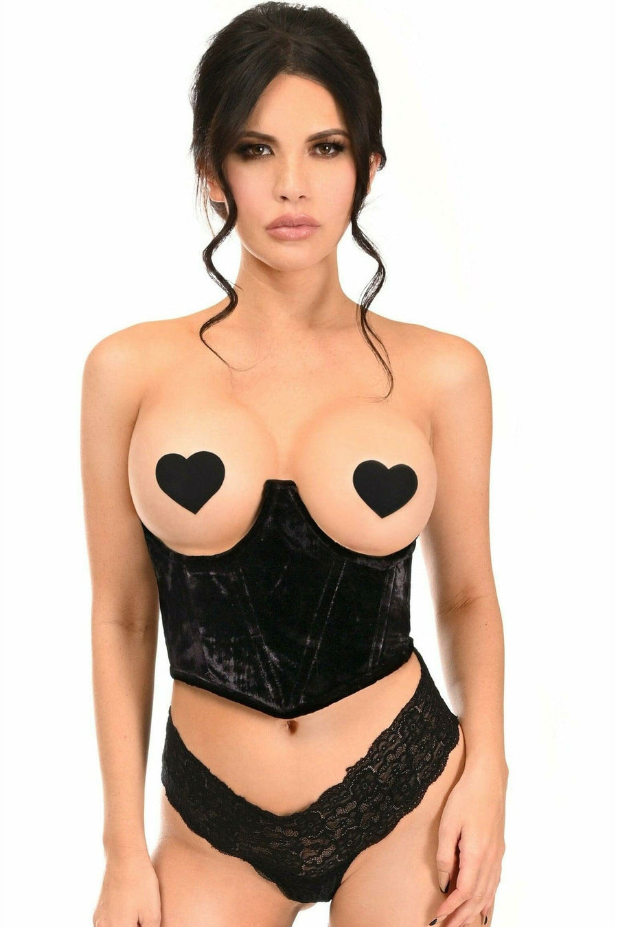 Daisy Corsets Lavish Black Velvet Underwire Waist Cincher Corset in Black  from SexyShoes.com