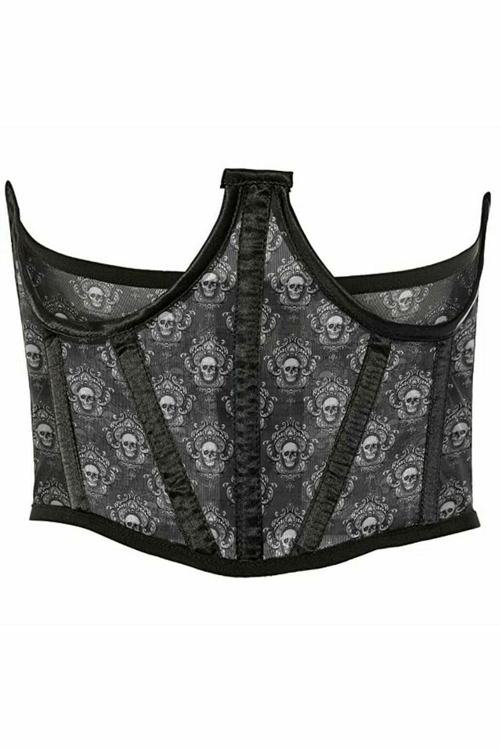 Lavish Black & White Skull Mesh Open Cup Waist Cincher-Waist Cinchers-Daisy Corsets-Black-S-SEXYSHOES.COM