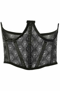 Daisy Corsets Lavish Black & White Skull Mesh Open Cup Waist Cincher in Black  from SexyShoes.com