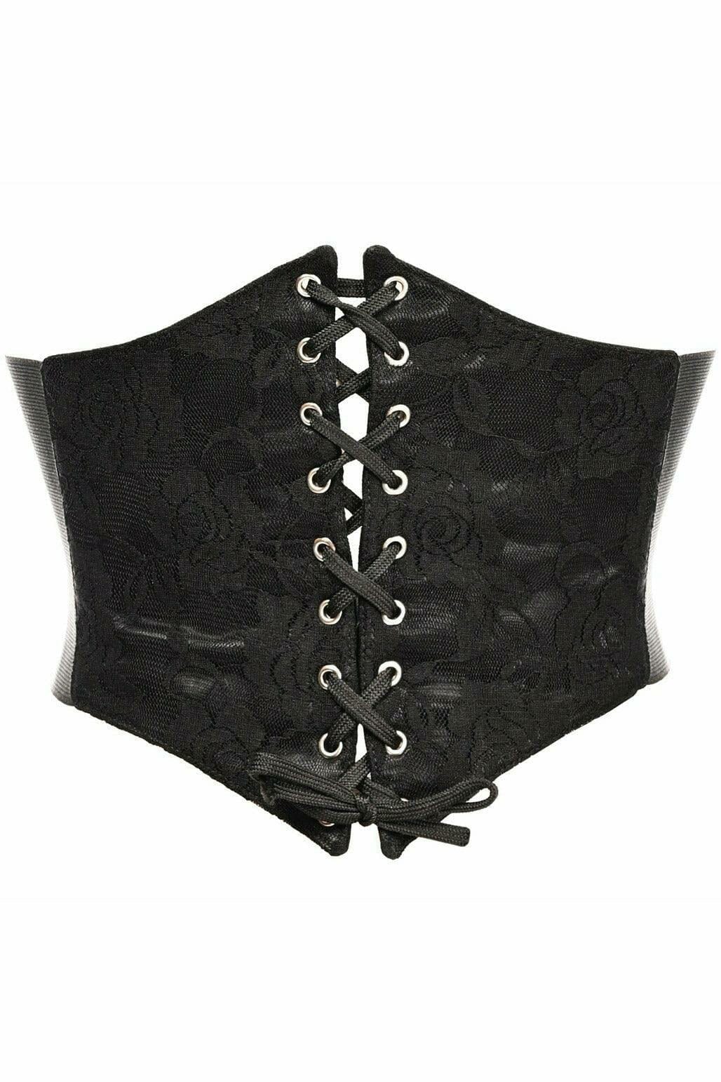 Daisy Corsets Lavish Black w/Black Lace Overlay Corset Belt Cincher in Black  from SexyShoes.com