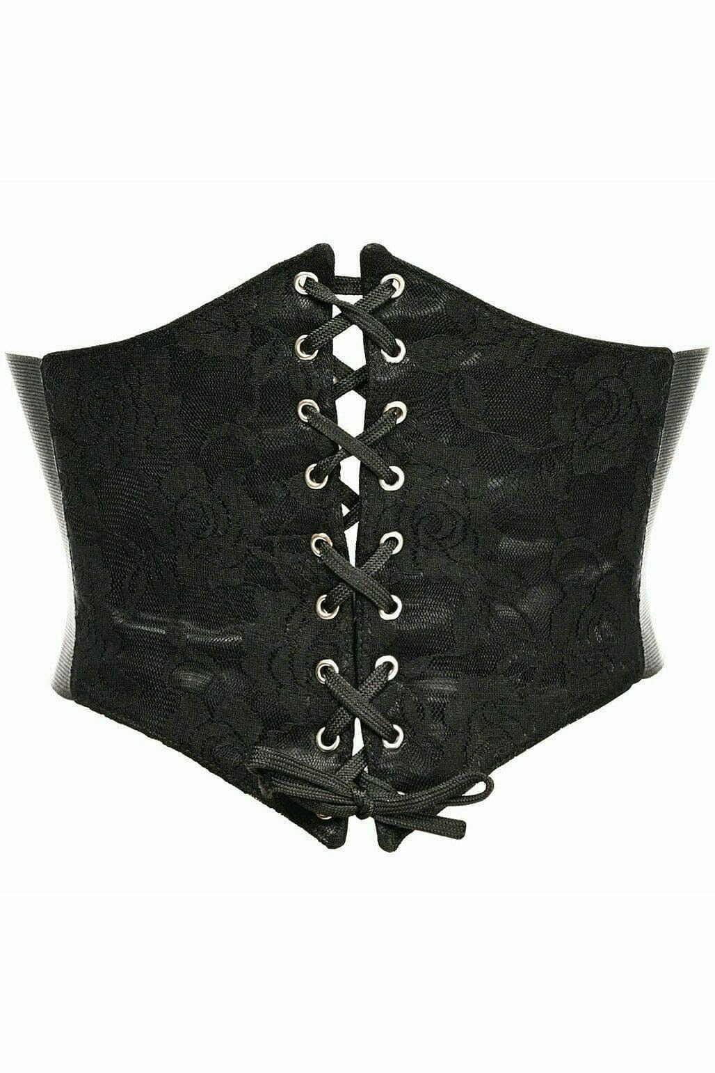 Daisy Corsets Lavish Black w/Black Lace Overlay Corset Belt Cincher in Black 
