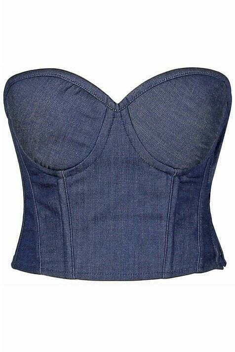 Lavish Blue Denim Underwire Bustier-Bustier Corsets-Daisy Corsets-Blue-S-SEXYSHOES.COM