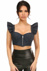 Daisy Corsets Lavish Blue Denim Underwire Bustier Top w/Removable Ruffle Sleeves in Blue  from SexyShoes.com