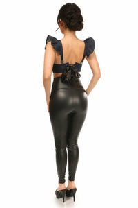 Daisy Corsets Lavish Blue Denim Underwire Bustier Top w/Removable Ruffle Sleeves in Blue 